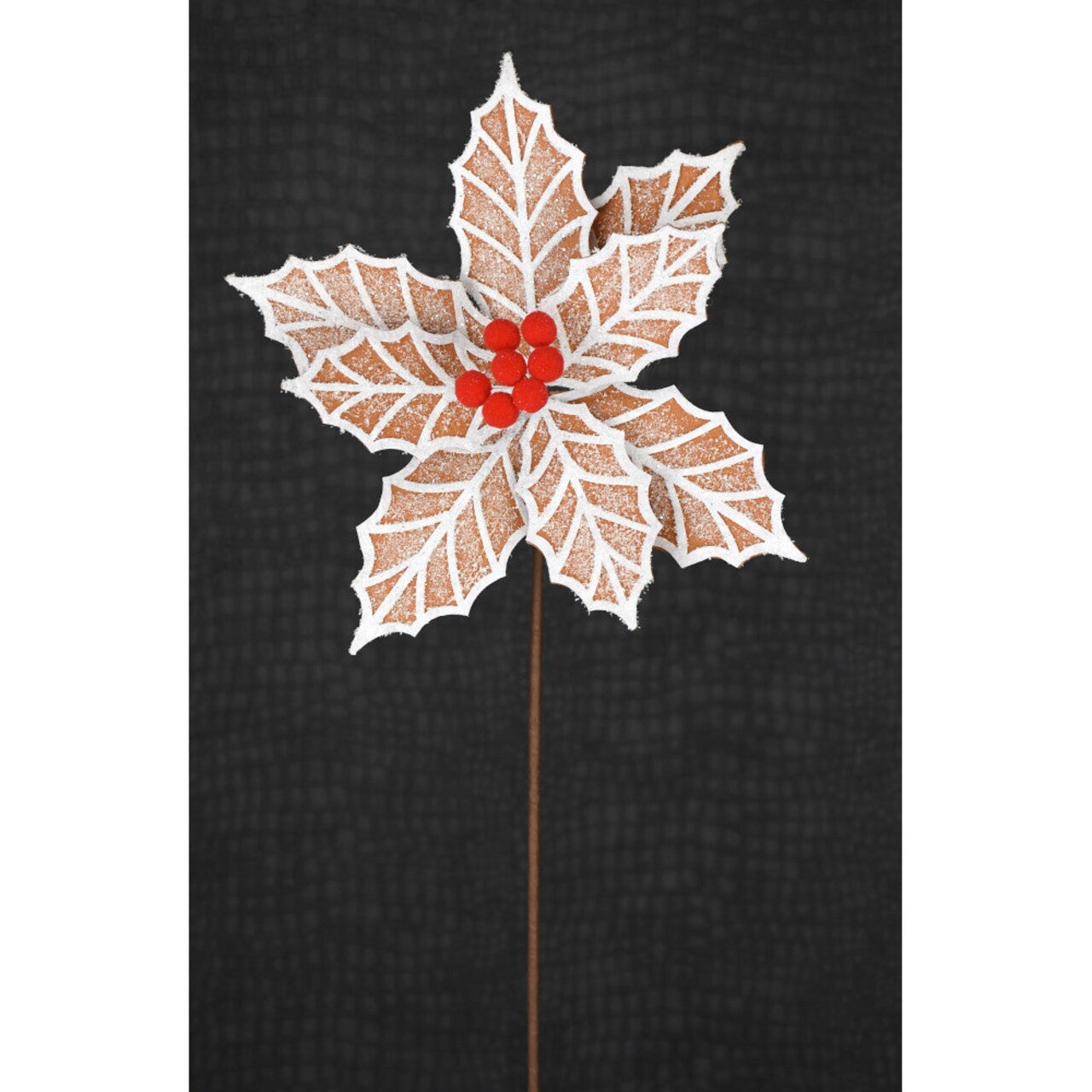 22" Frosted Gingerbread Poinsettia Stem | Festive Holiday Floral Pick | Christmas Decor - 158494